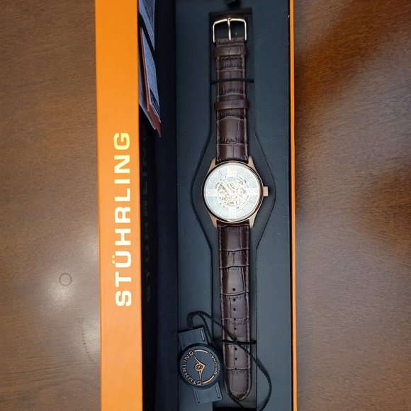 Stuhrling Delphi 992 Automatic 42mm Skeleton Two Tone (Brown and Rose Gold) - Picture 4 of 4